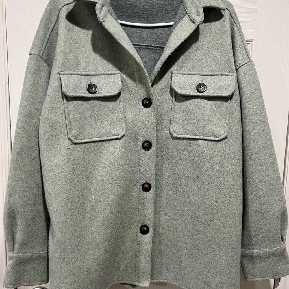 She + Sky Olive Button-Up Utility Jacket
